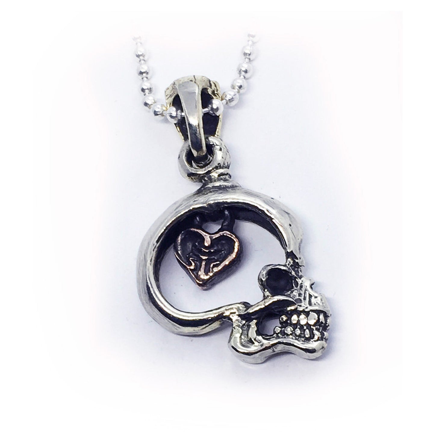 Skull Heart Love Sterling Silver Pendant