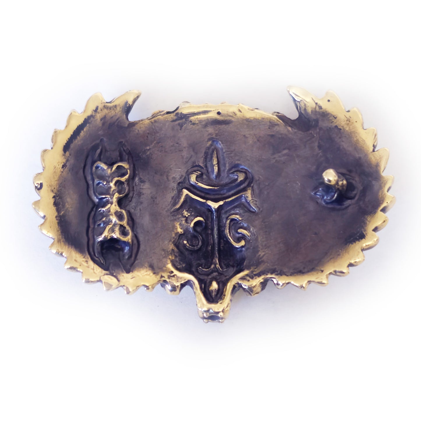 Skull Motorcyclist in Fire Brass Belt Buckle with Onyx and stones