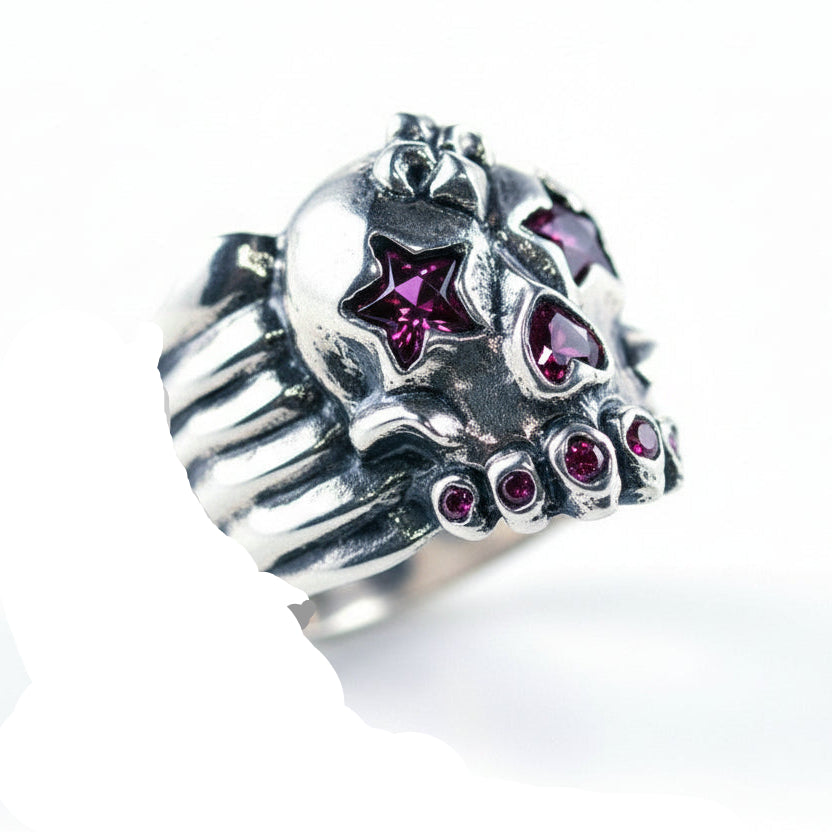 Skull and Stars Sterling Silver Ring