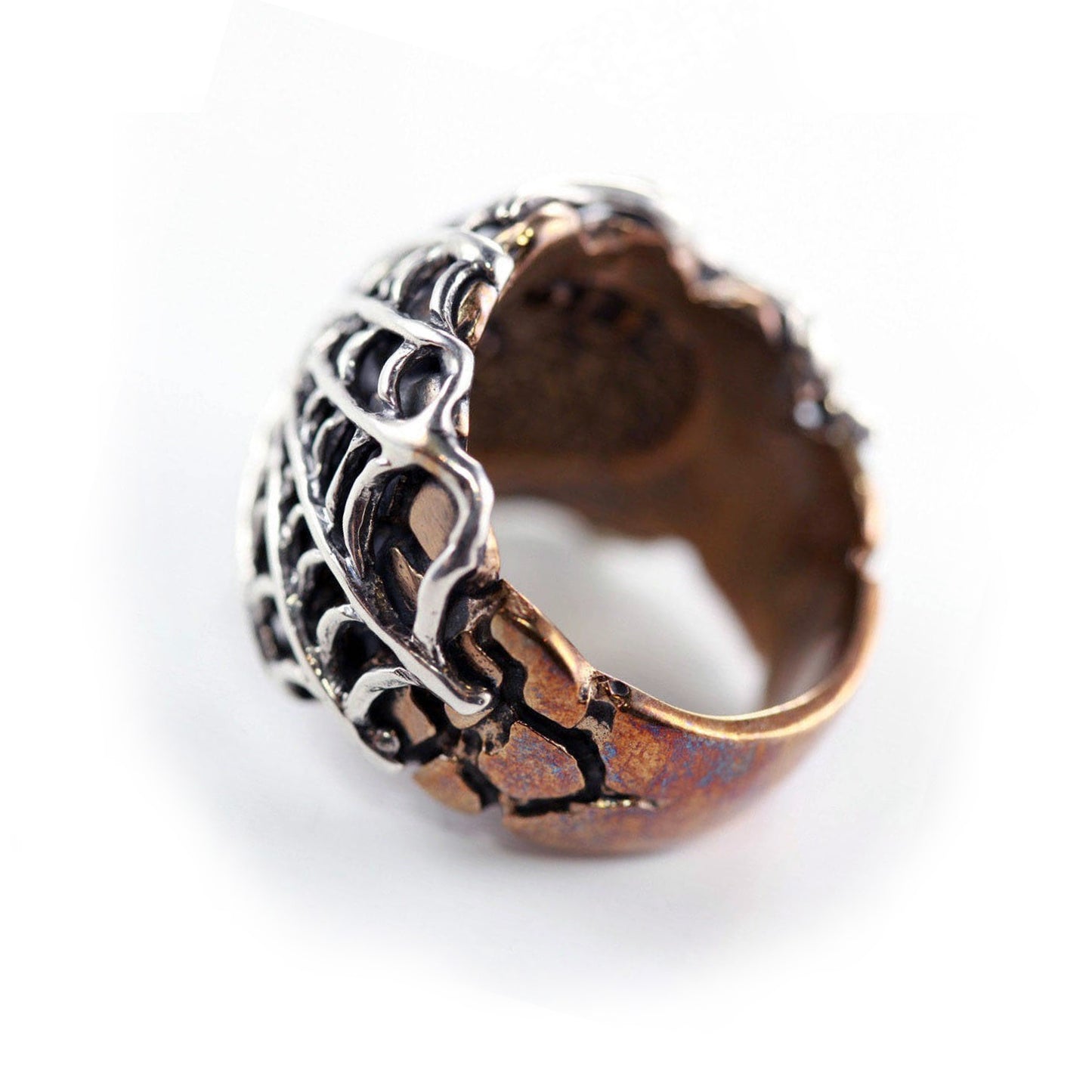 Spider Web With Garnet Stone Silver Bronze Ring