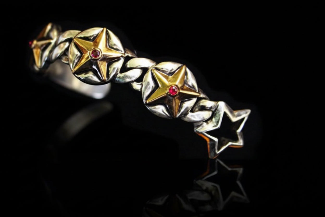 Comedy and Tragedy Star Silver and Bronze Bracelet with Rubies