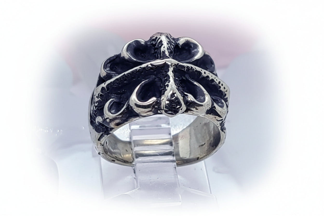 Stone Age Cross with Designs Sterling Silver Ring