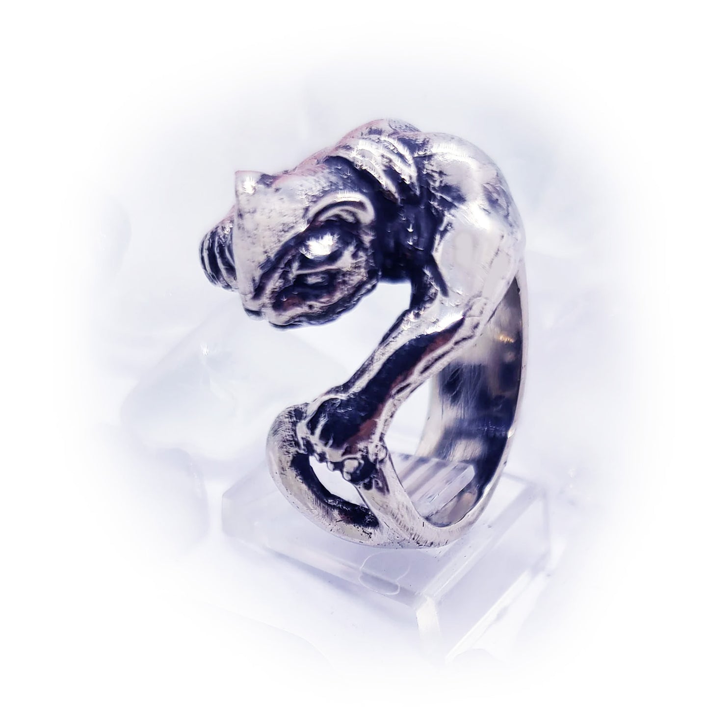 Super Cat with Tattoo Sterling Silver Ring