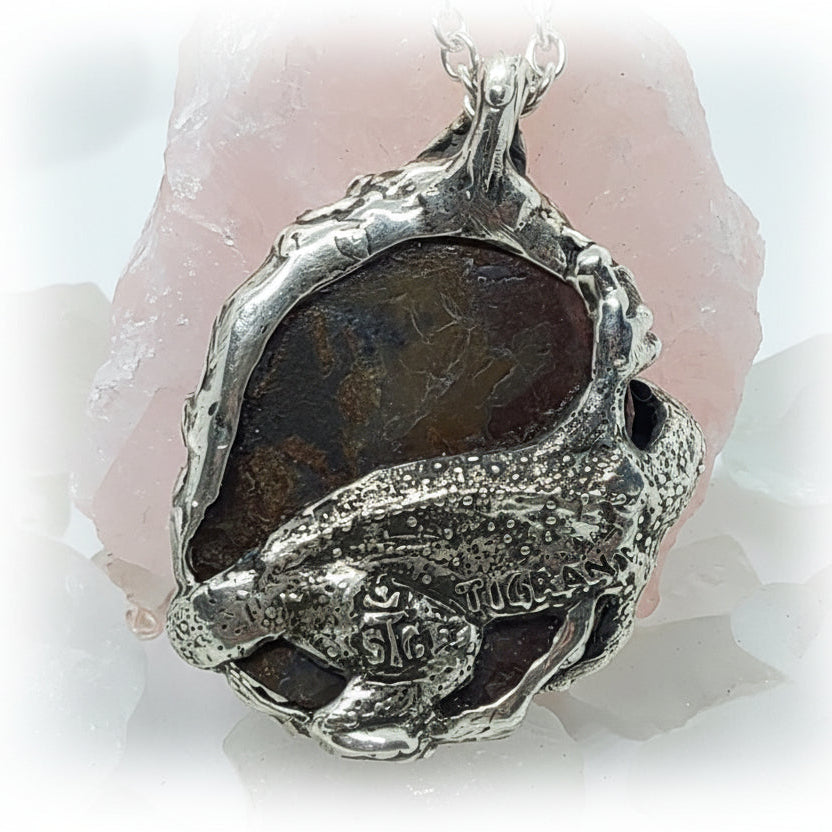 T-Rex Dinosaur with Natural Amethyst Stone Sterling Silver Necklace