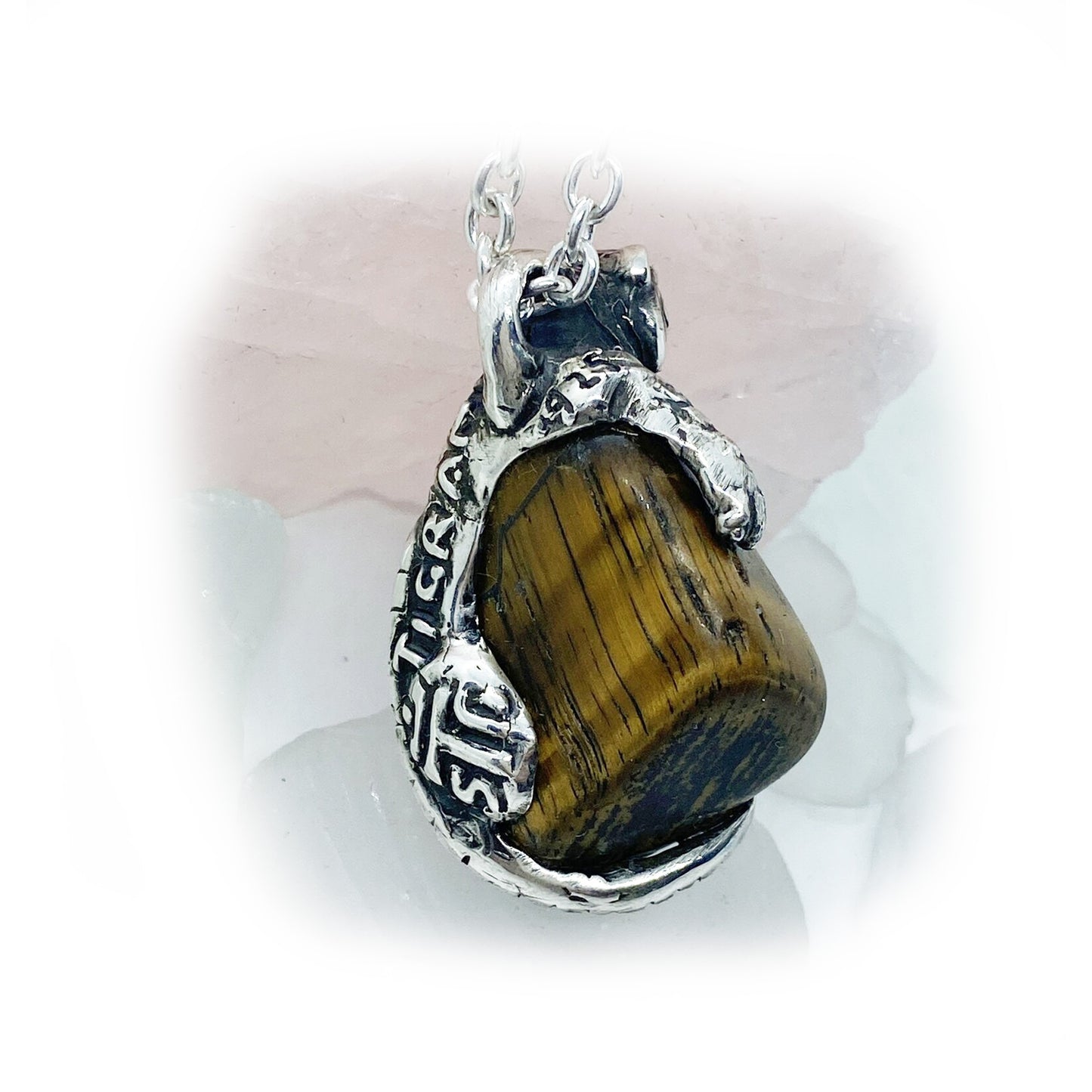 Tiger Natural Tiger Eye Stone Sterling Silver Necklace