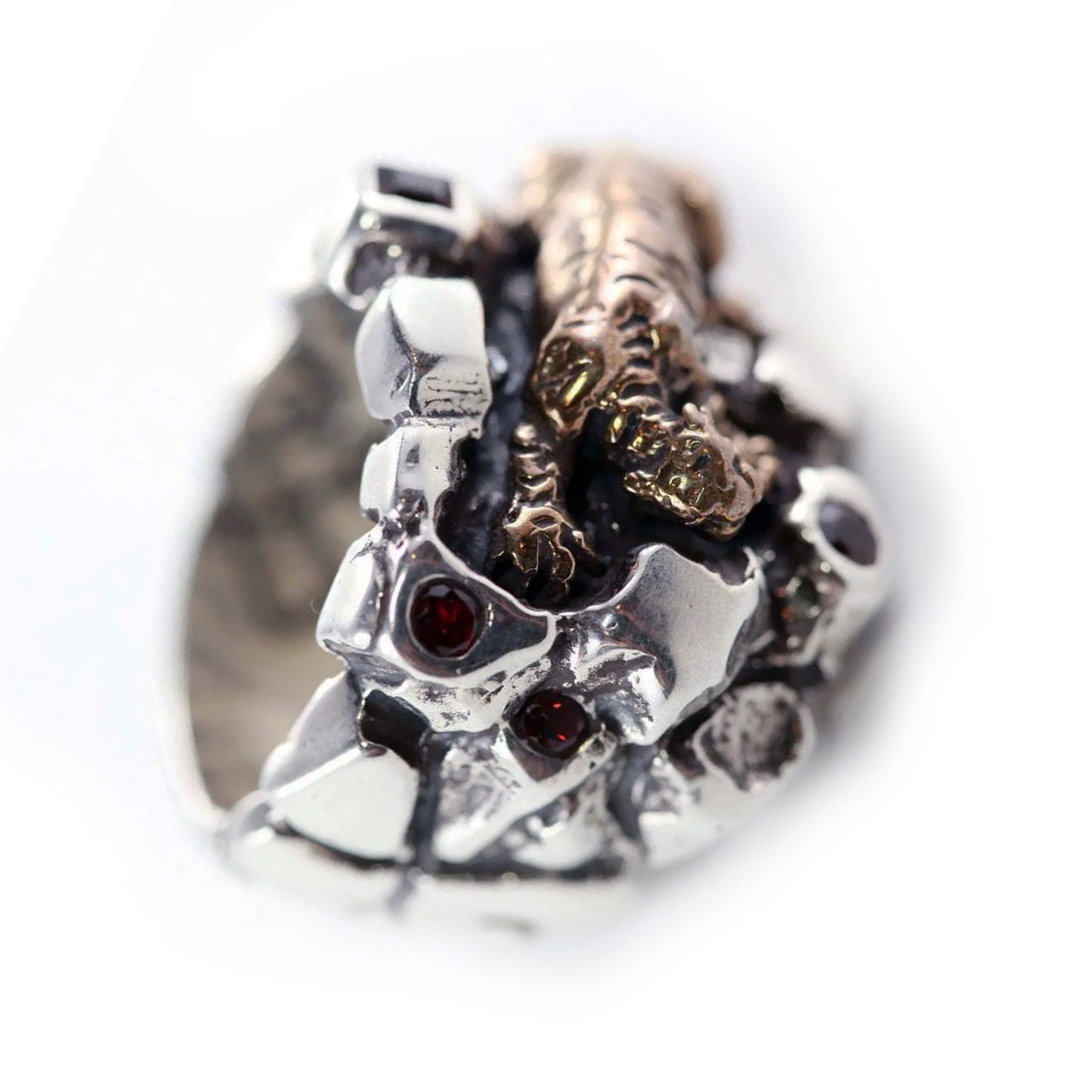 Tiger On The Rock Sterling Silver Bronze Ring