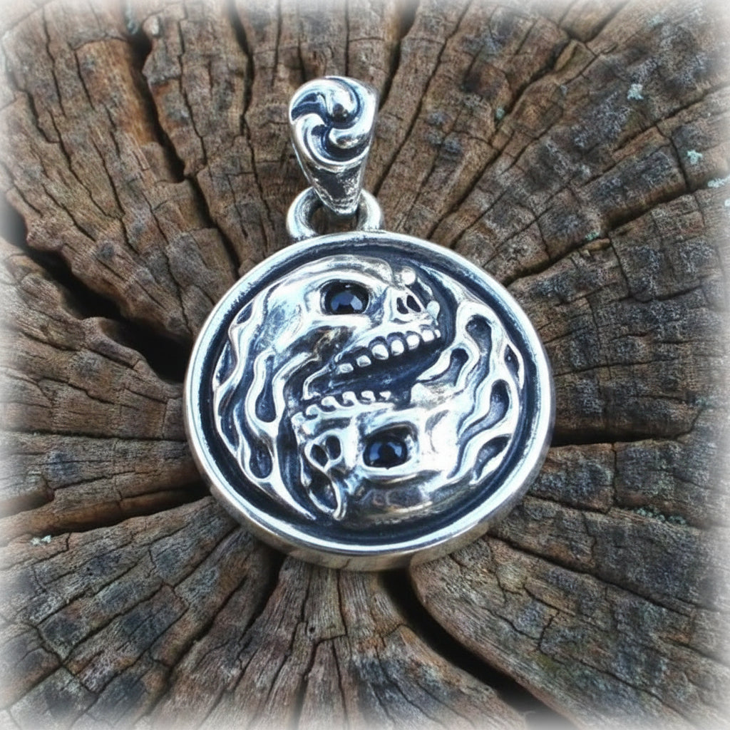 YIN-Yang Fire Skull Sterling Silver Pendant