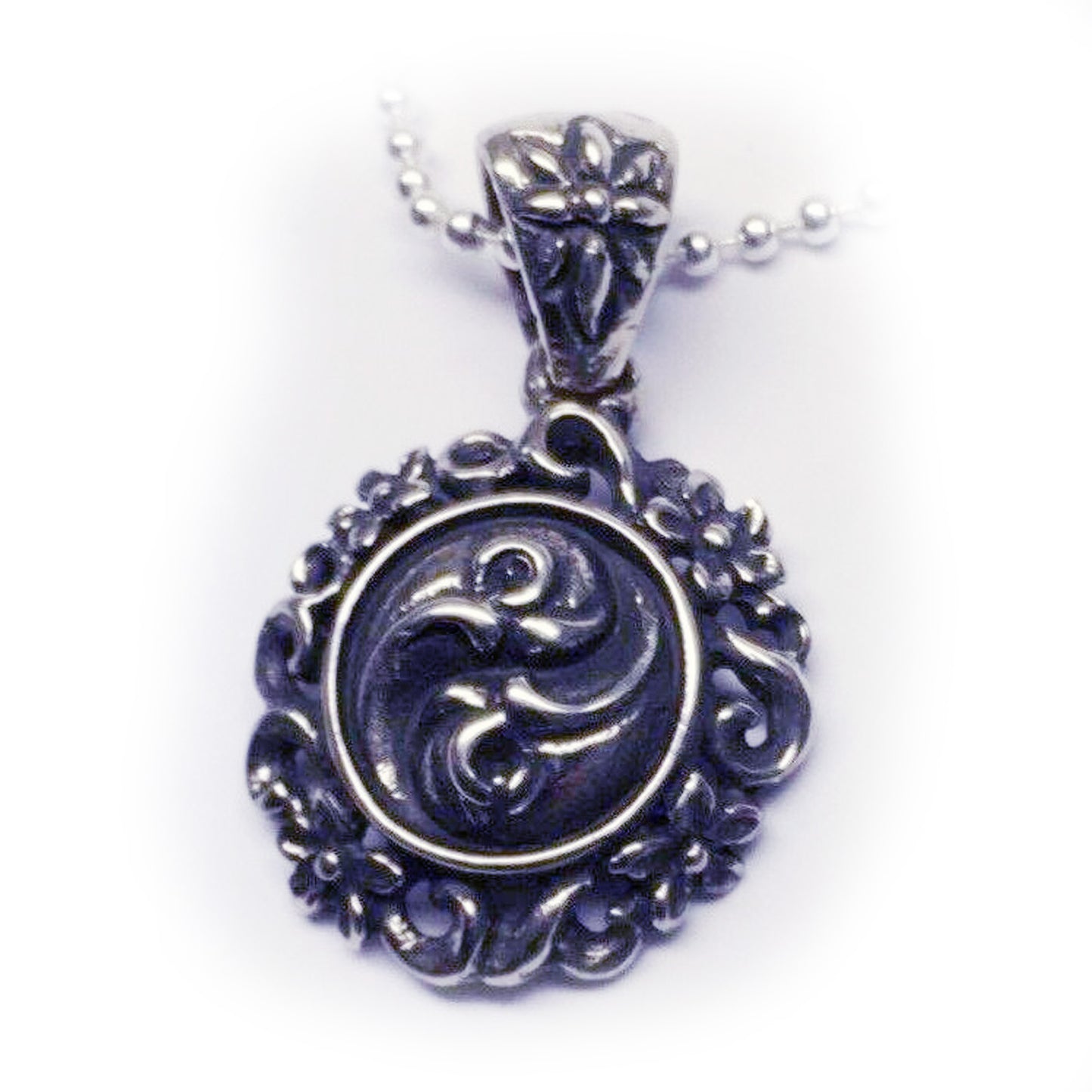 Yin-Yang Flower Sterling Silver Pendant with Ruby and Black Onyx