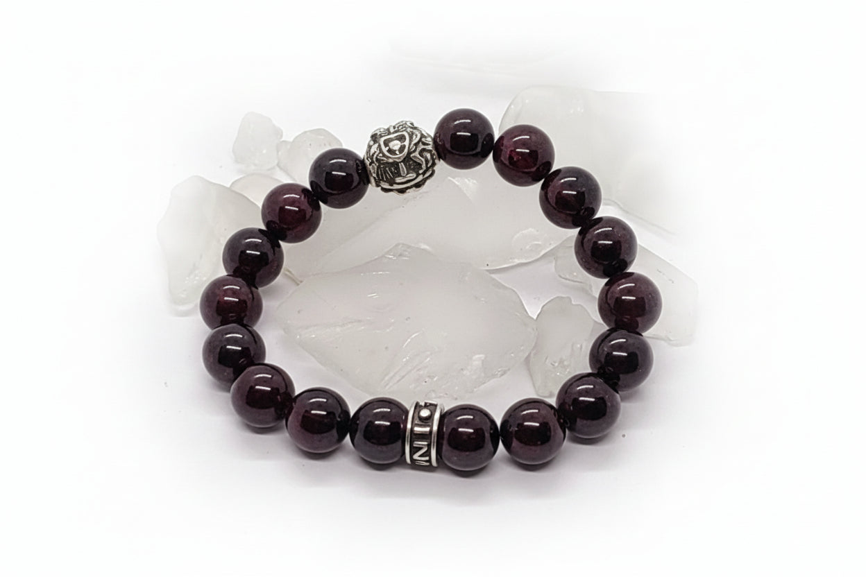 Armenian Coat of Arms Silver Bead and Garnet Stone Beads Bracelet