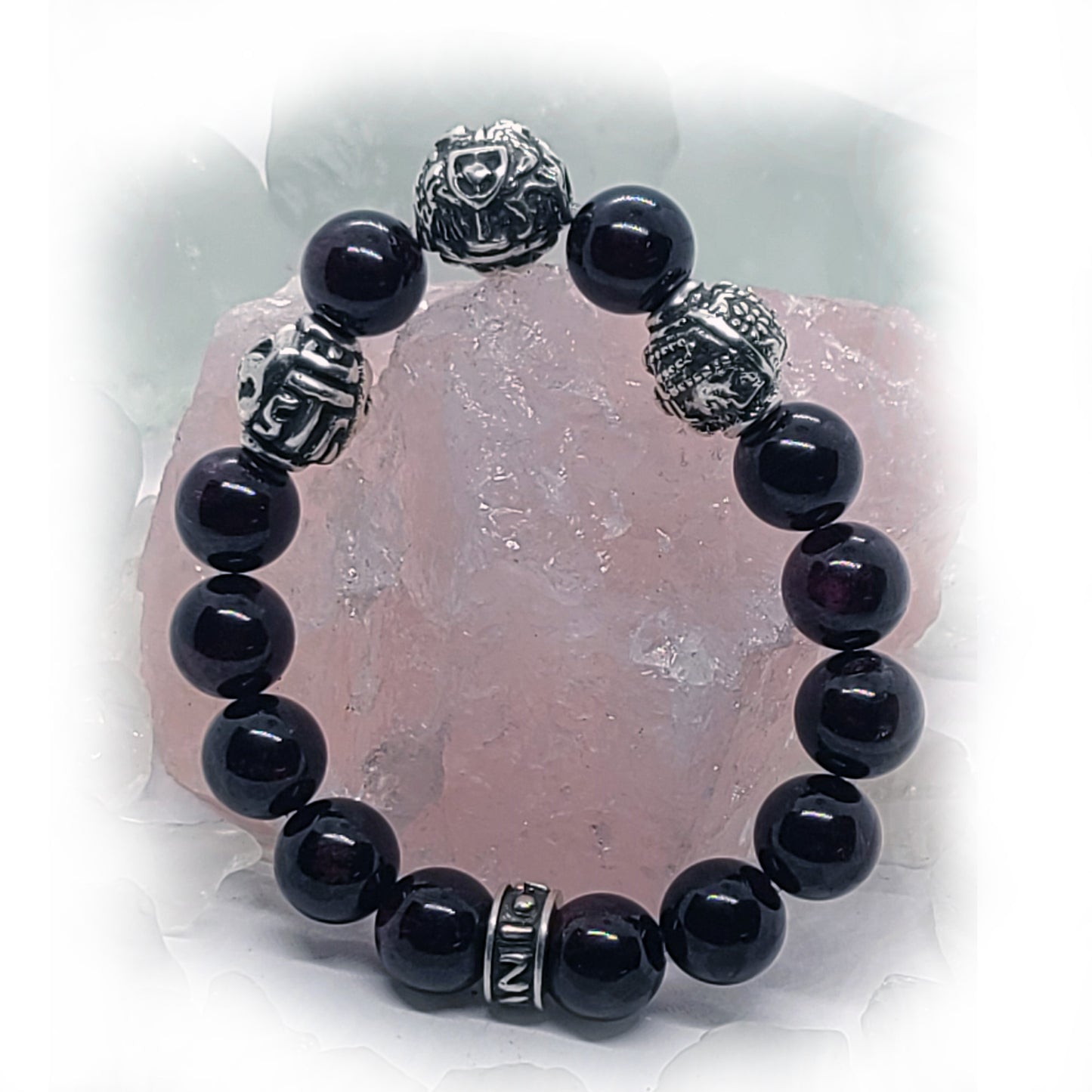 Armenian Coat of Arms and Two Tigran the Great Silver Beads and Garnet Stone Beads Bracelet