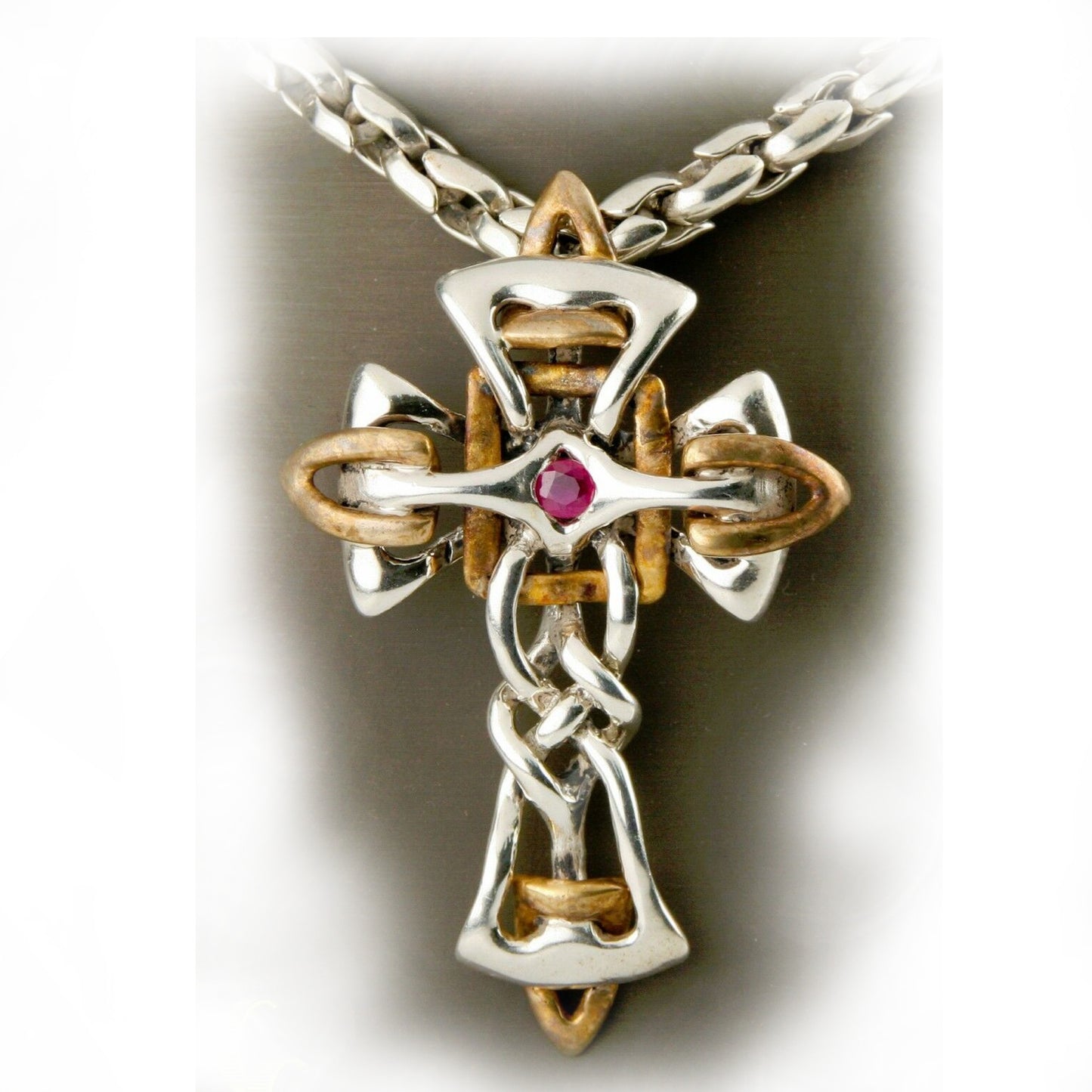 Electric Cross Sterling Silver Pendant with Ruby