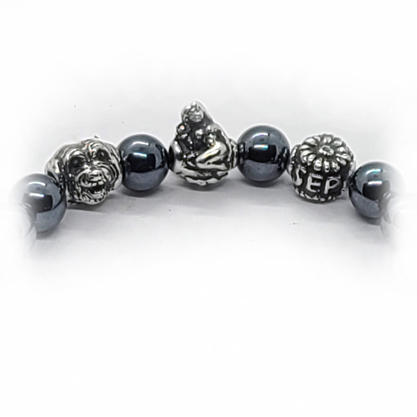 Dog Birth Year Zodiac, Birth Months, Birth Month Flower Silver Hematite and Black Onyx Beads Bracelet