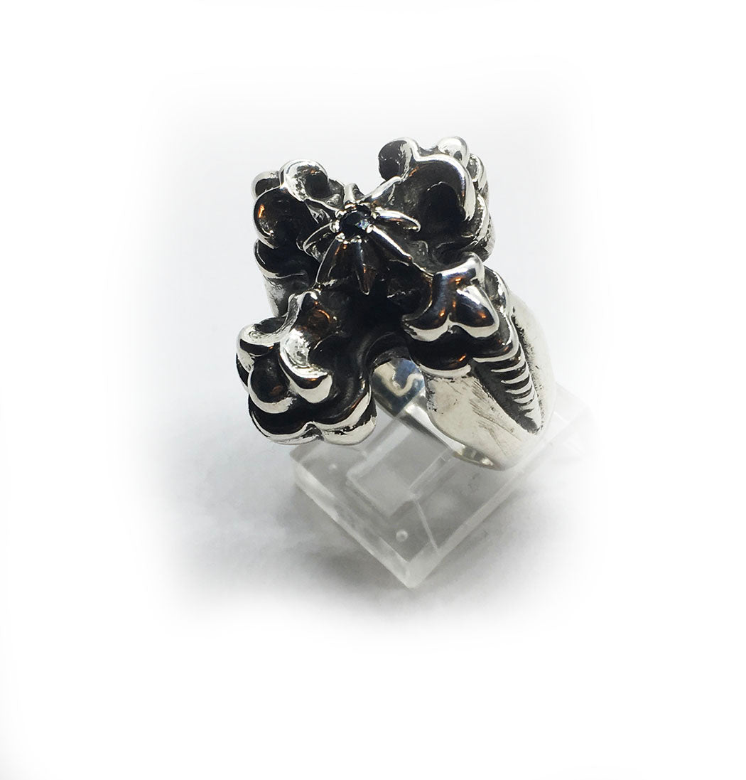 Cross with Eight Star and Onyx stone Sterling Silver Ring