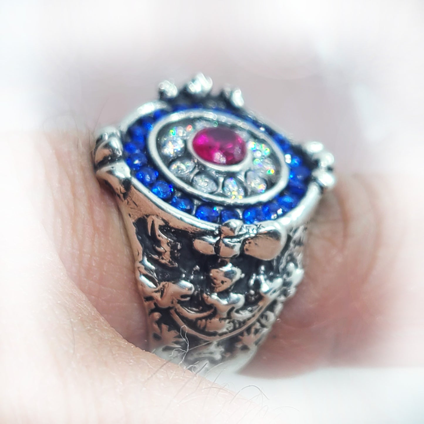 France Sterling Silver Ring with Flag Color CZ Stones