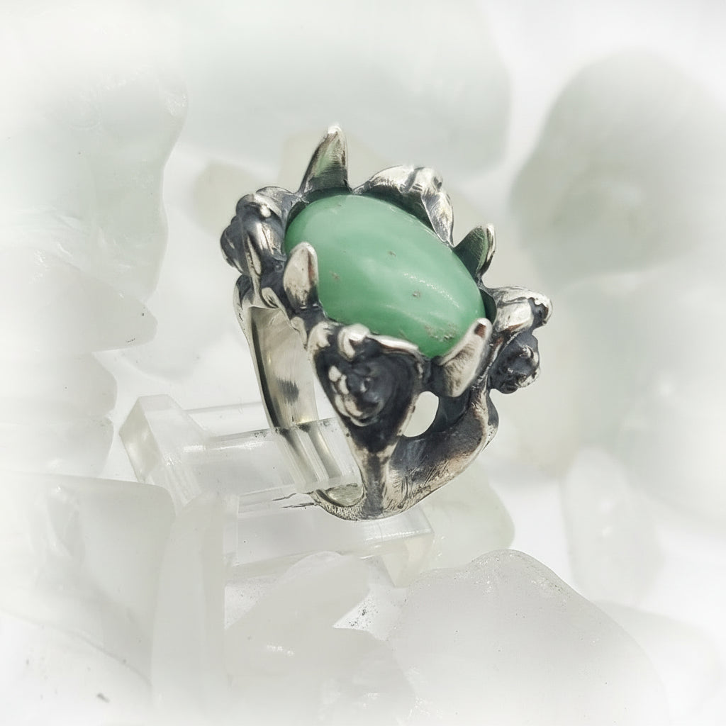 Green Oval Sterling Silver Ring with Natural Stone