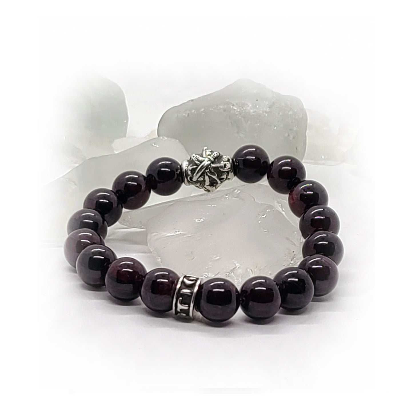 Hay Dashnaktsutyun Emblem Silver Bead with Garnet Stone Beads Bracelet