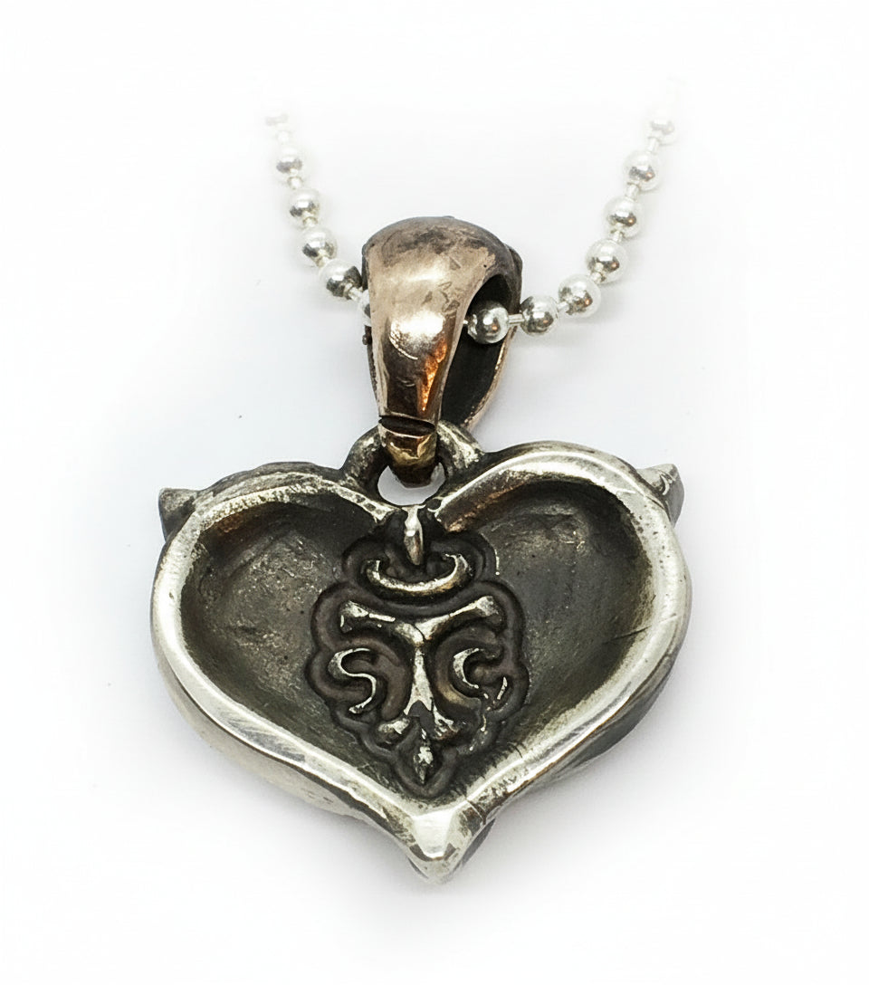 Heart Shape Owl Head Sterling Silver Bronze Pendant