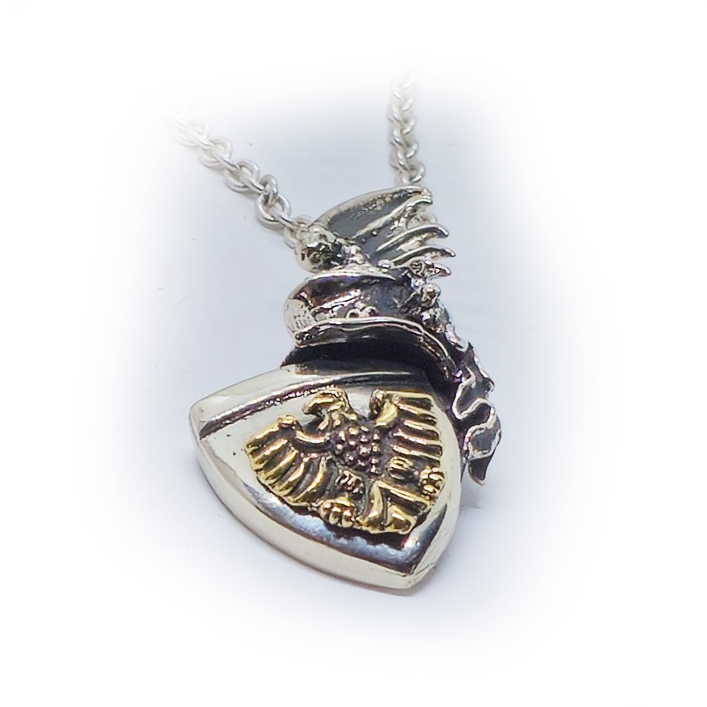 Heraldic Helmet and Shield with Bronze Eagle Sterling Silver Pendant
