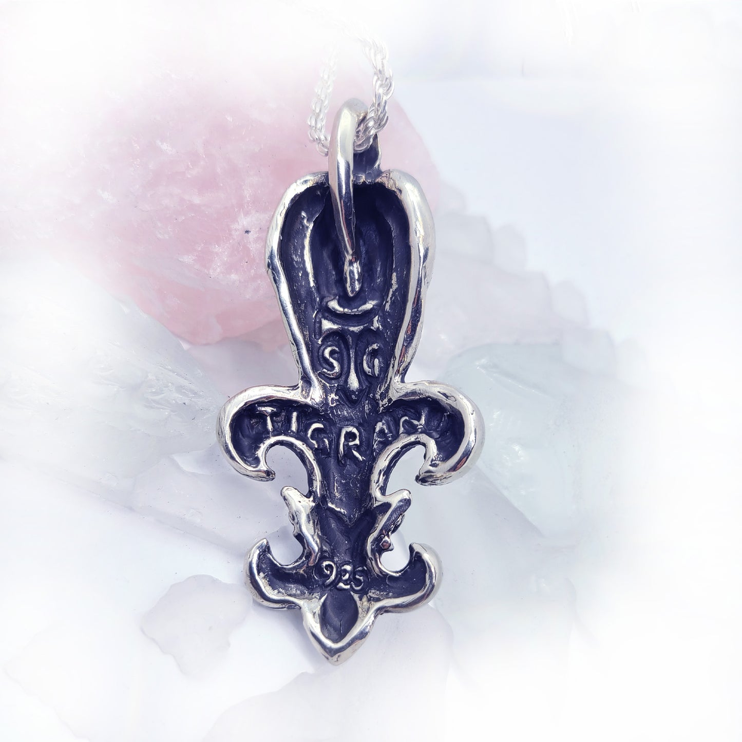 Black Stallion Fleur-de-lis Horse with Crown and Rubies Sterling Silver Pendant