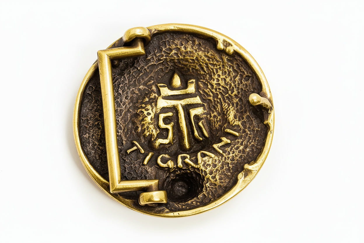 Lion Attacking Head Brass Round Belt Buckle