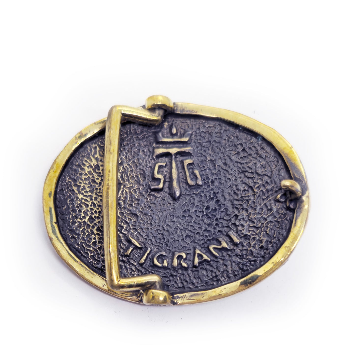 Tiger with Ancient Classic Design Oval Shape Brass Belt Buckle
