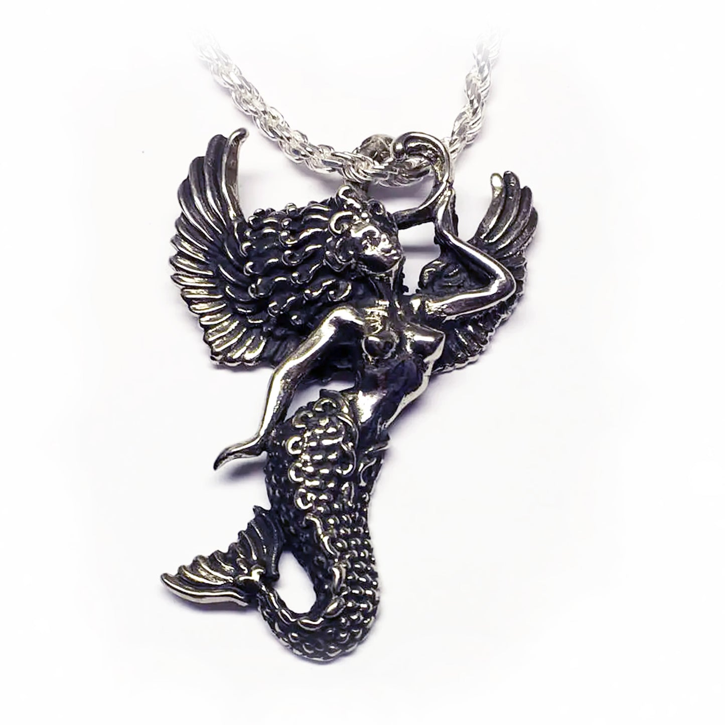 Mermaid with Wings Sterling Silver Pendant
