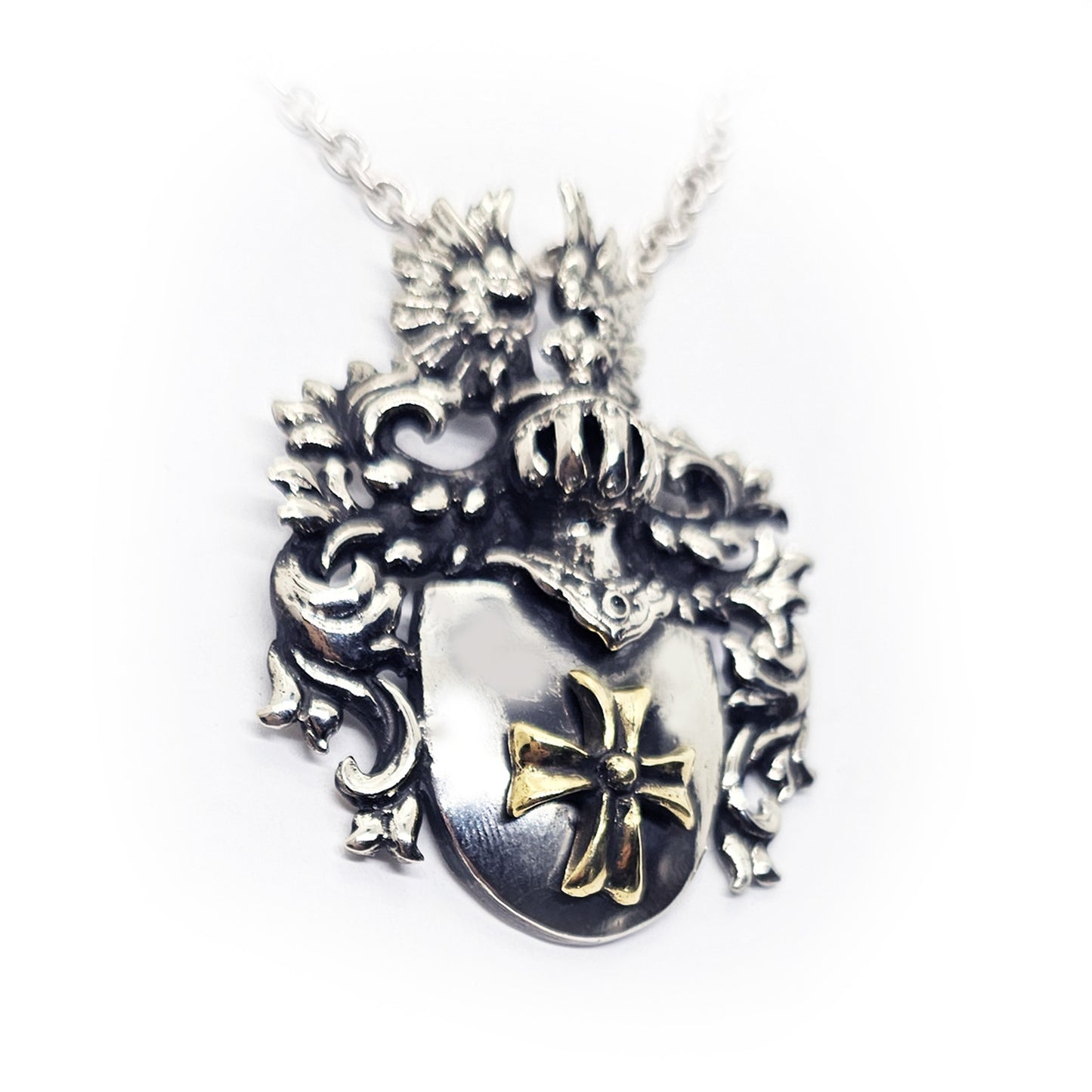 Middle Age Heraldry with Bronze Cross Sterling Silver Necklace