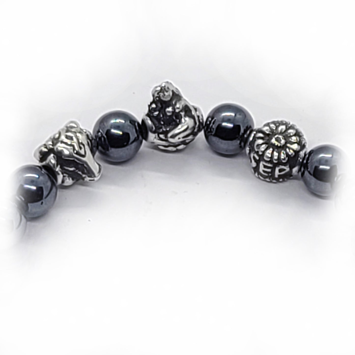 Ox Birth Year Zodiac, Birth Months, Birth Month Flower Silver Hematite and Black Onyx Beads Bracelet