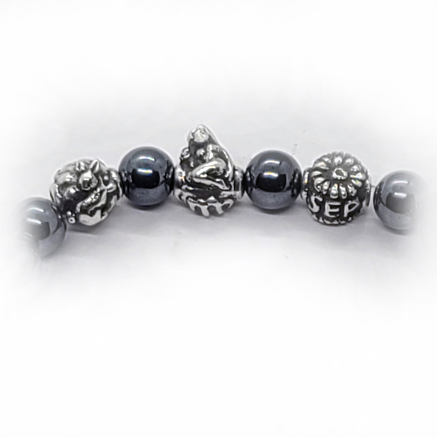 Rabbit Birth Year Zodiac, Birth Months, Birth Month Flower Silver Hematite and Black Onyx Beads Bracelet
