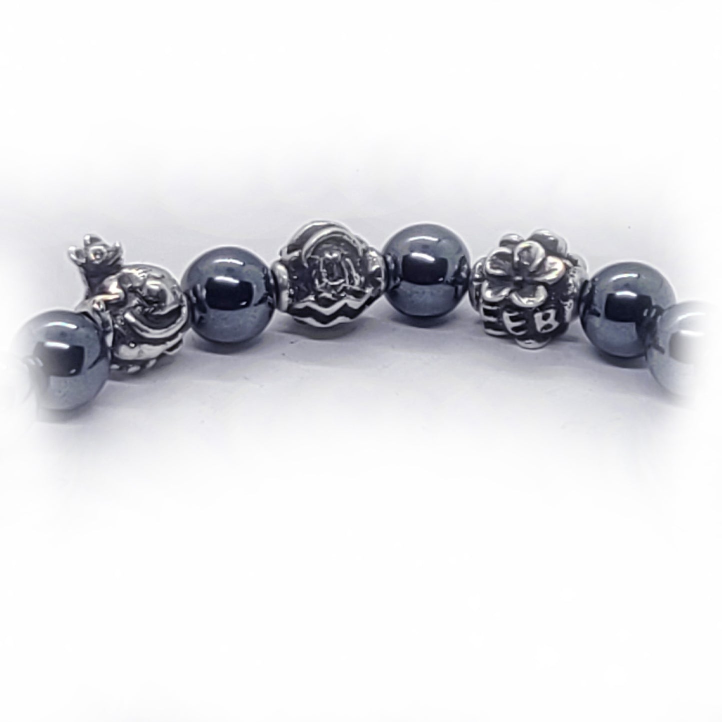 Rat Birth Year Zodiac, Birth Months, Birth Month Flower Silver Hematite and Black Onyx Beads Bracelet