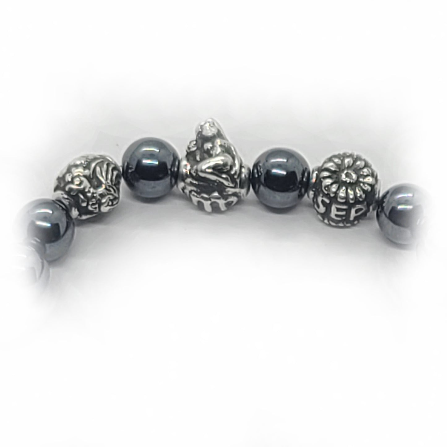 Rooster Birth Year Zodiac, Birth Months, Birth Month Flower Silver Hematite and Black Onyx Beads Bracelet
