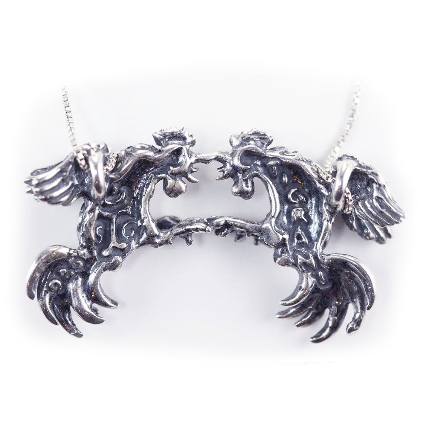 Roosters Cock Fight Sterling Silver Necklace