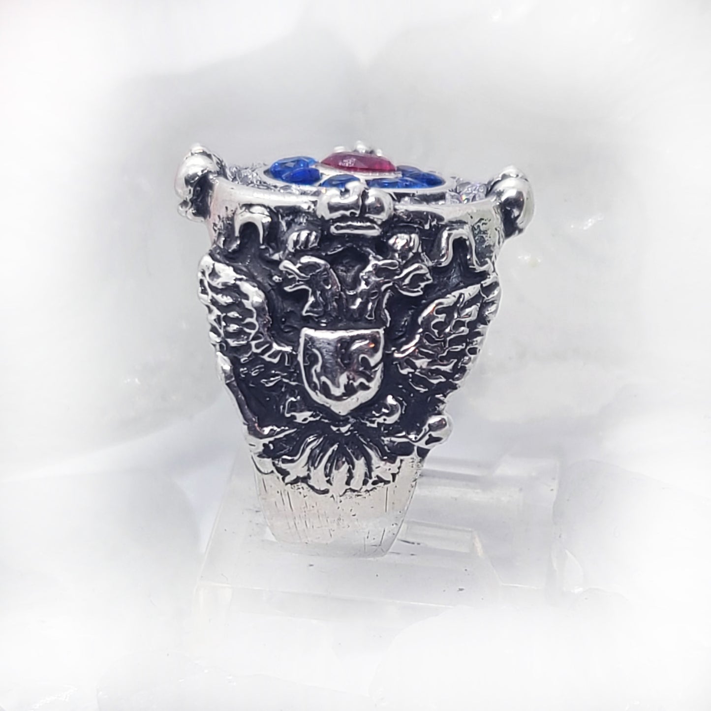 Russian Sterling Silver Ring with Flag Color CZ Stones