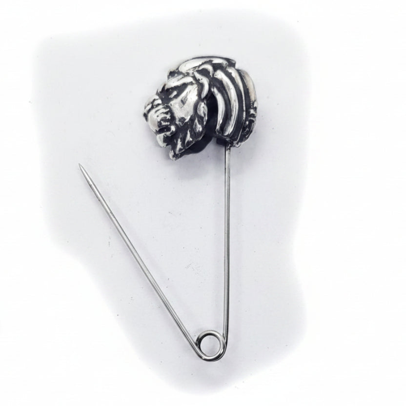 Safety Pin with Sterling Silver Lion Head