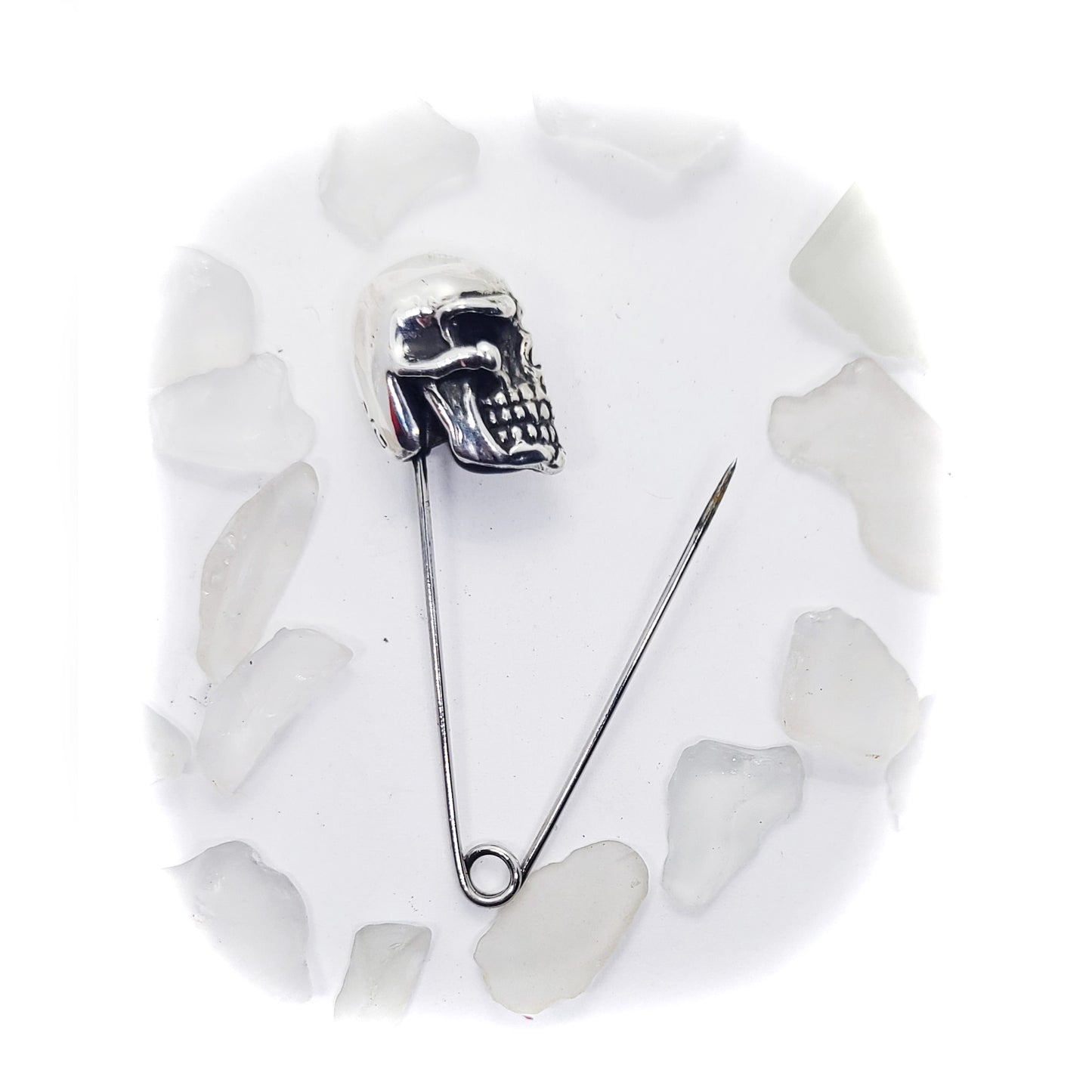 Safety Pin with Sterling Silver Skull Head