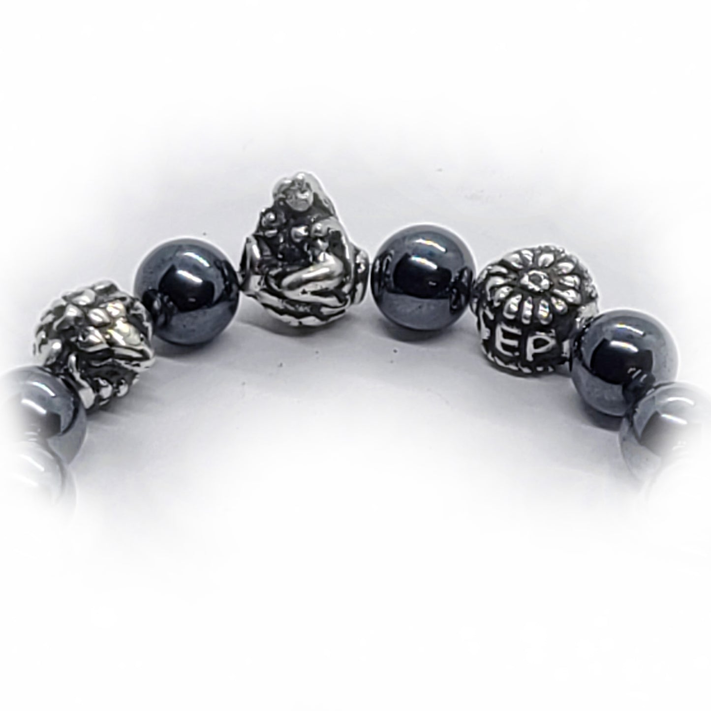 Sheep Birth Year Zodiac, Birth Months, Birth Month Flower Silver Hematite and Black Onyx Beads Bracelet