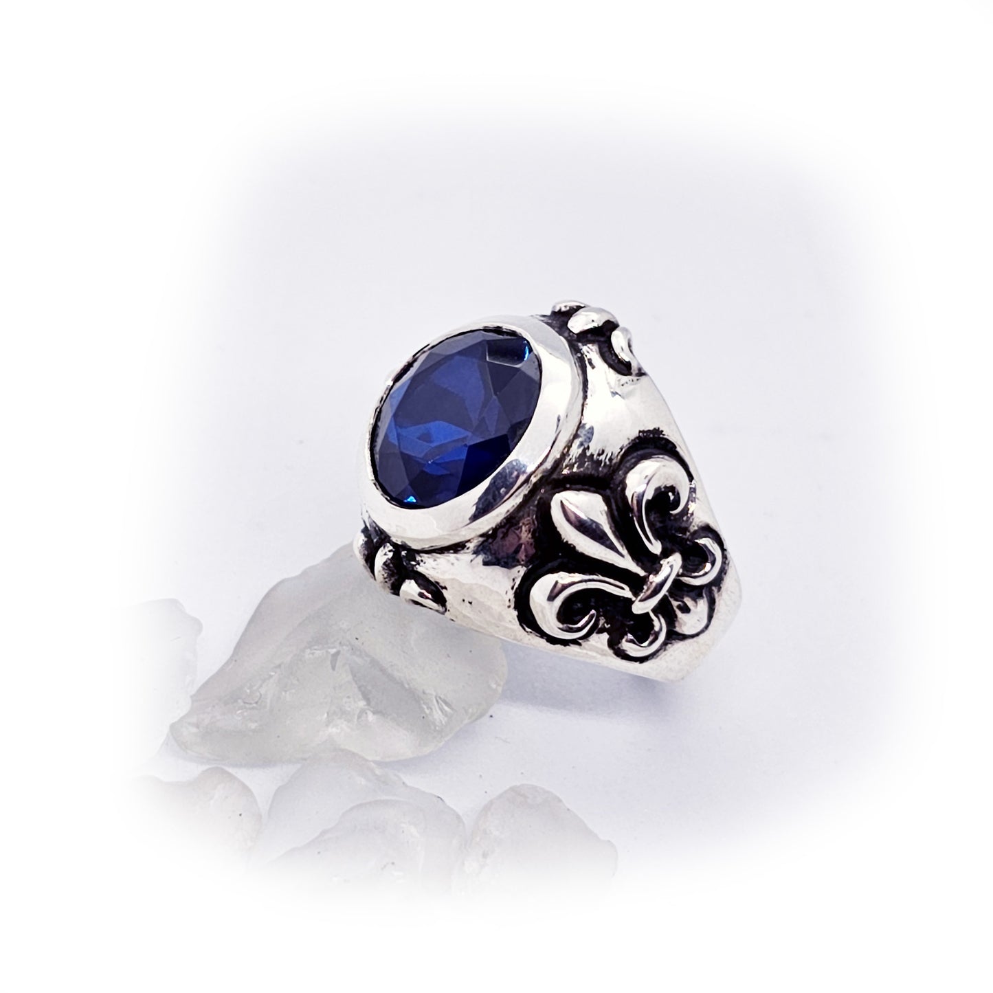 Sterling Silver Ring With CZ Round Bluestone