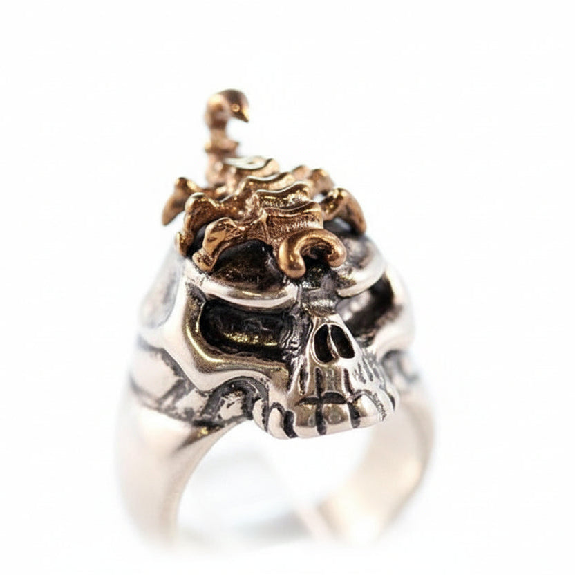 Skull with King Scorpion Sterling Silver & Bronze Combination Ring
