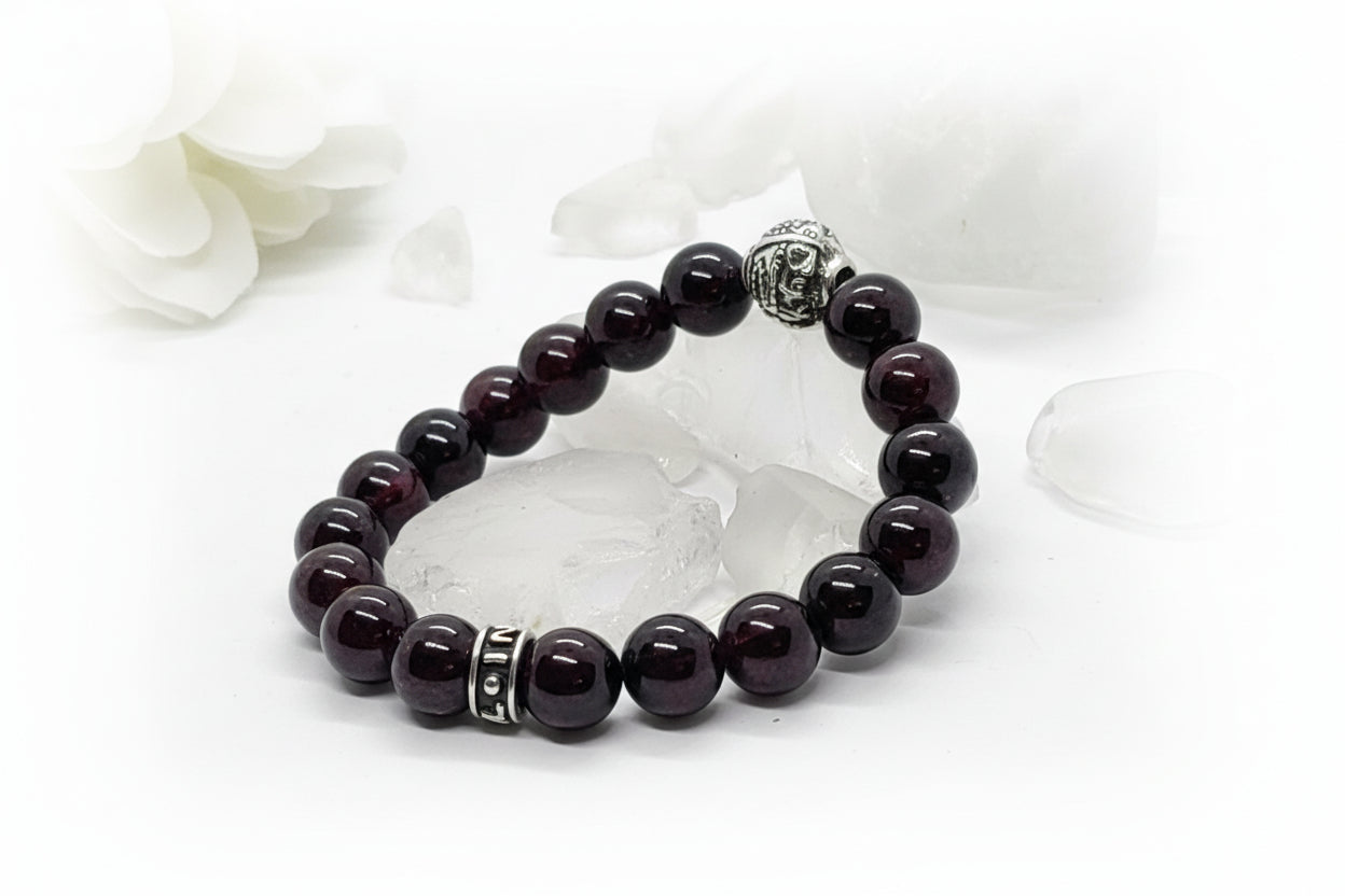 Tigran The Great Silver Bead with Garnet Stone Beads Bracelet