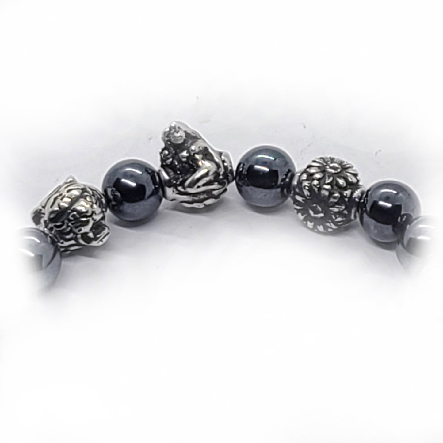 Tiger Birth Year Zodiac, Birth Months, Birth Month Flower Silver Hematite and Black Onyx Beads Bracelet