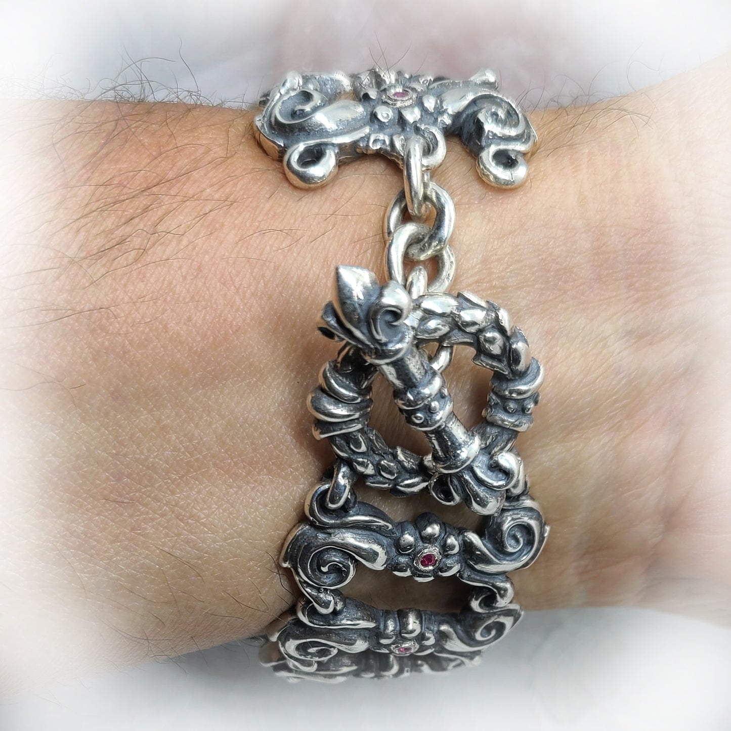 Royal Tigrani Kings Lion Sterling Silver Bracelet with Rubies