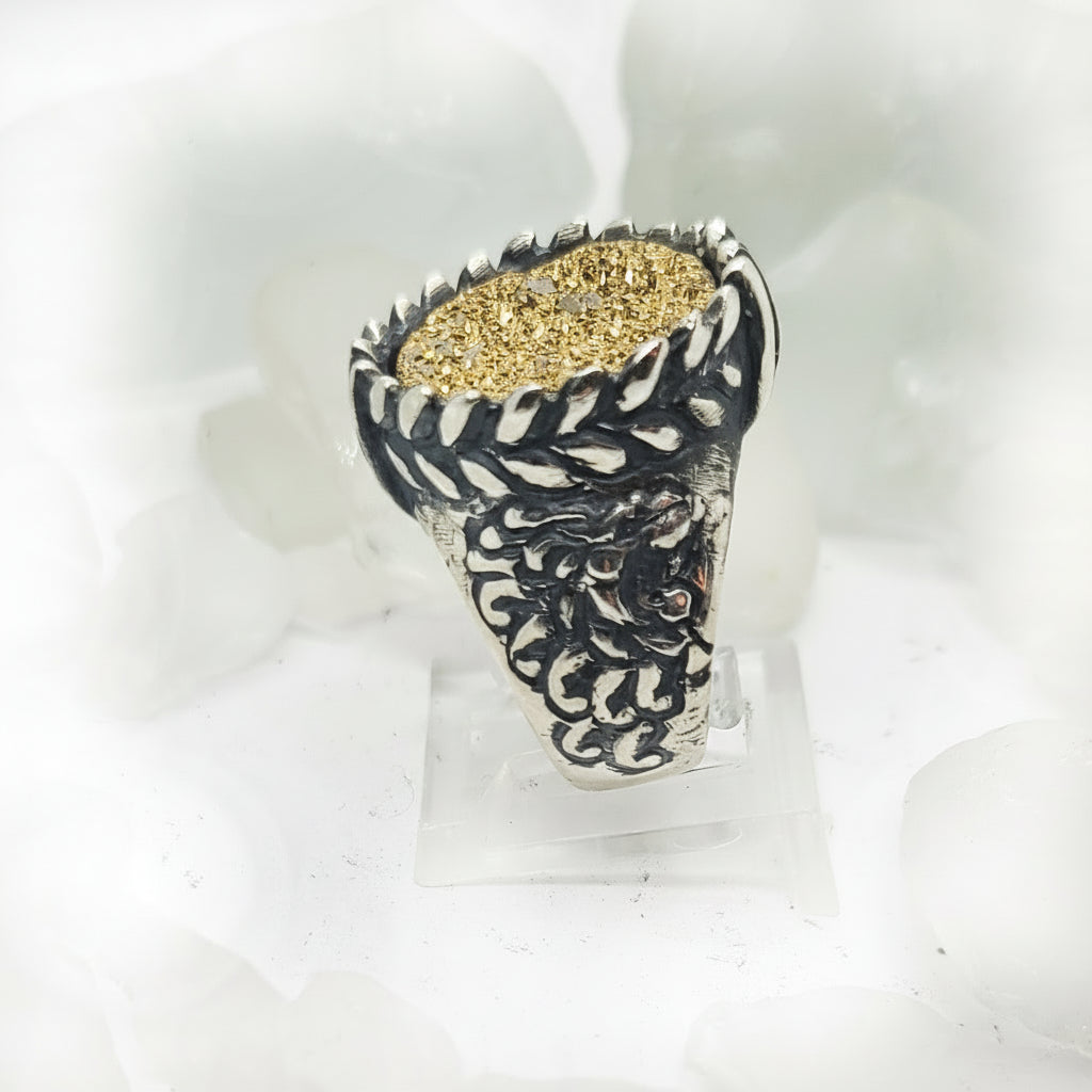 Silver Armenian Lion & Eagle Ring with Natural Yellow Stone