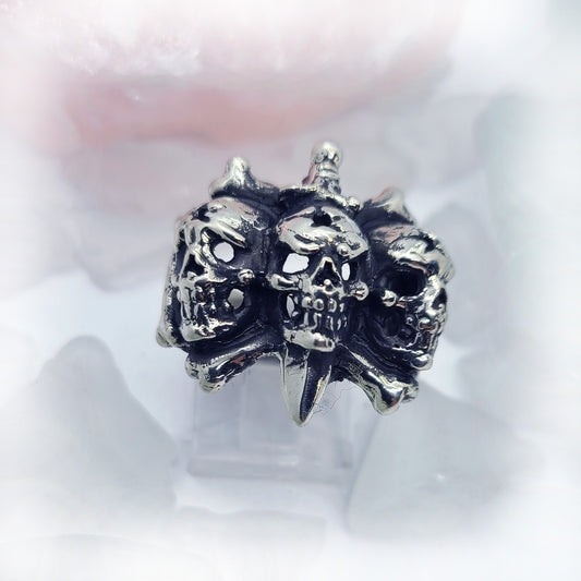 3 Skull Brothers Sterling Silver Ring with Sword