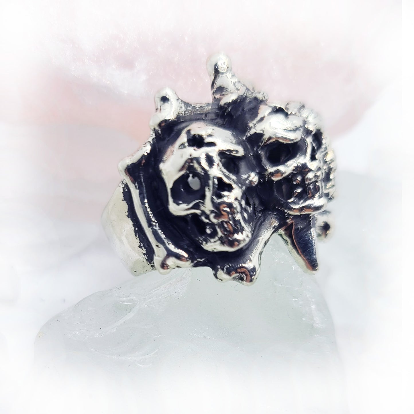 3 Skull Brothers Sterling Silver Ring with Sword