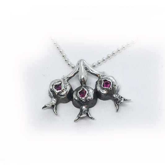 Three Pomegranate Sterling Silver Pendant