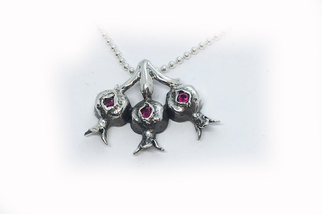 Three Pomegranate Sterling Silver Pendant