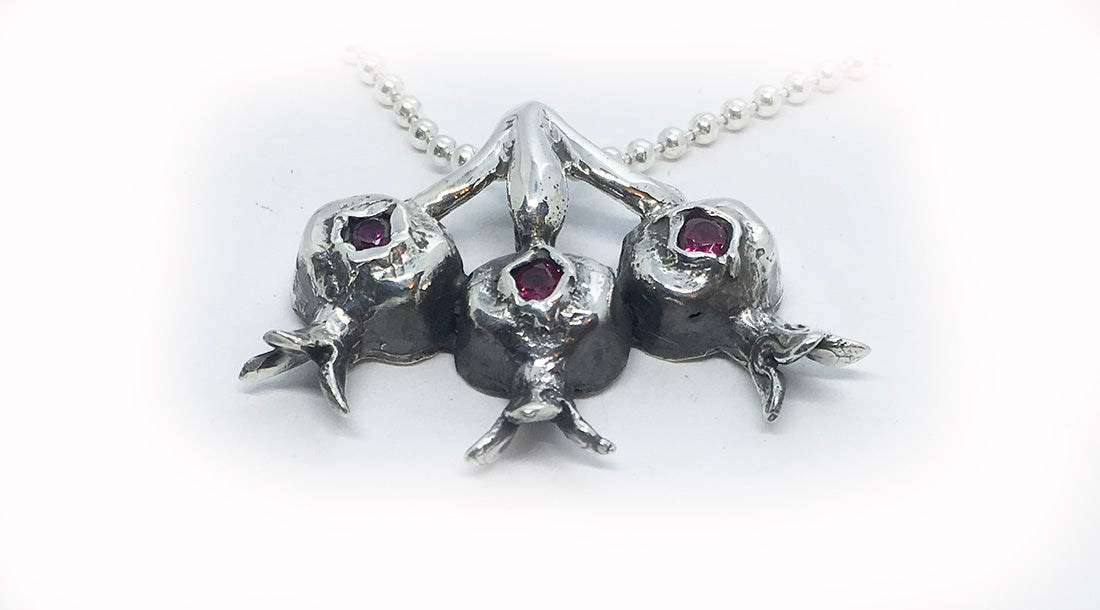 Three Pomegranate Sterling Silver Pendant