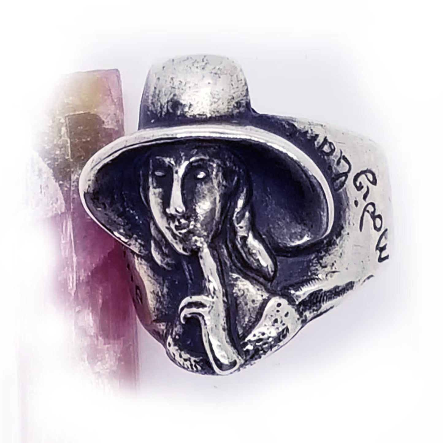 Amedeo Clemente Modigliani Italian painter impressionist silver ring -Jeanne Hebuterne in a straw Hat''