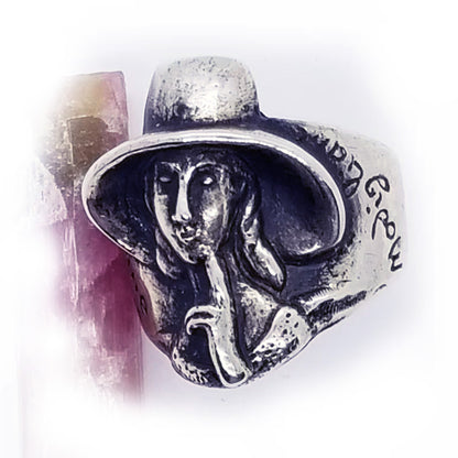 Amedeo Clemente Modigliani Italian painter impressionist silver ring -Jeanne Hebuterne in a straw Hat''