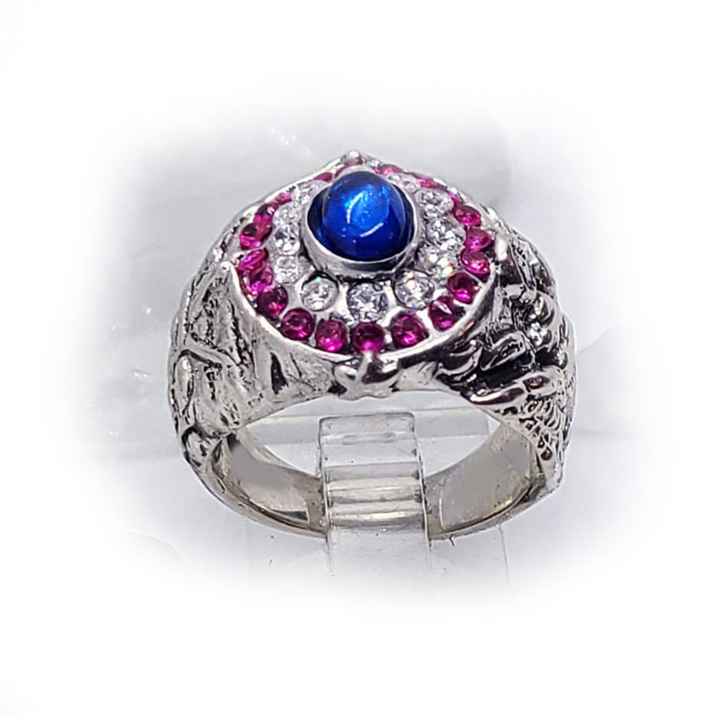 American Oval Shape Sterling Silver Ring with Flag Colors Stones
